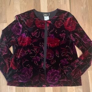 R&k Evening Vintage Glittered Velvet Floral Jacket Black/Red/Purple Women’s 14